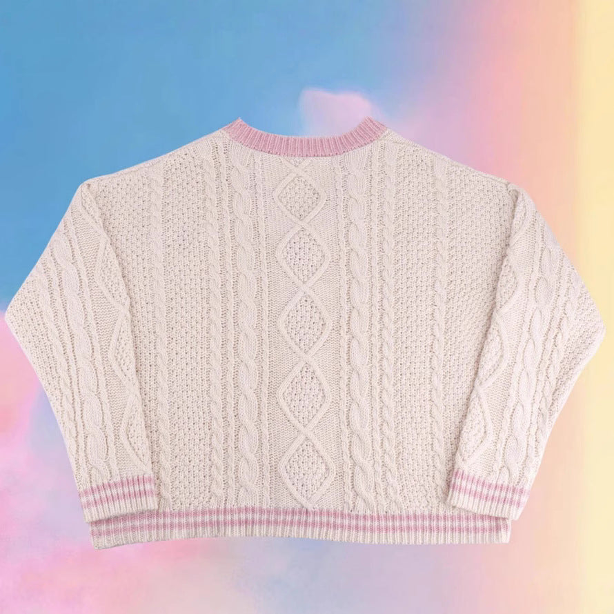 Damen nan gestrickte Cardigan mit Zopfmuster V-Ausschnitt und Herz- und Sternapplikationen Echo Archiv