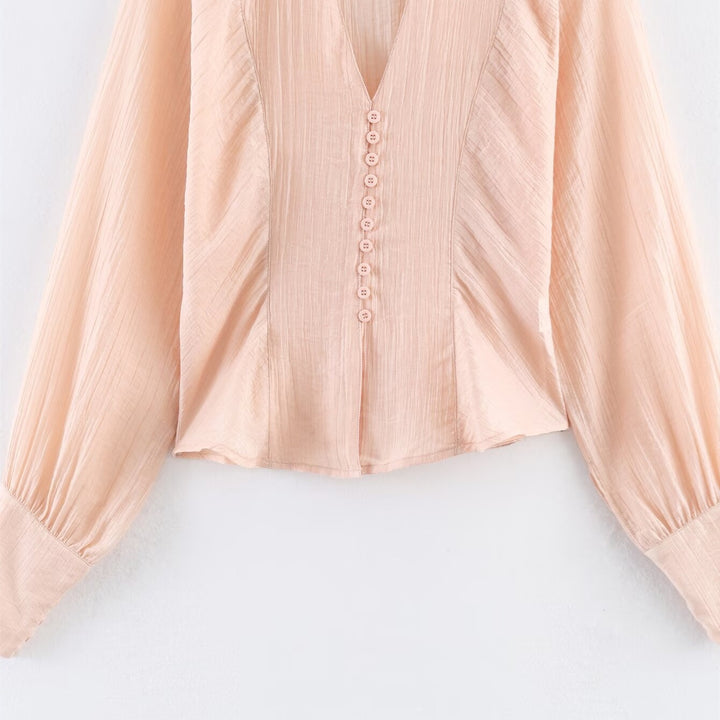 Damen elegante Bluse mit tiefem V-Ausschnitt und strukturierten Ärmeln Echo Archiv