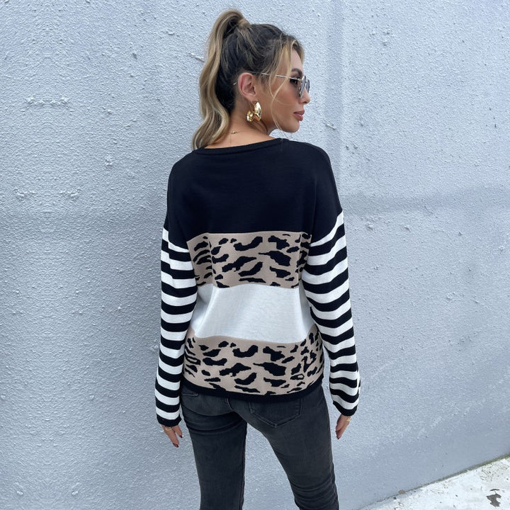 Damen Strickpullover mit Animal-Blockstreifen und Bretonärmeln Echoarchiv