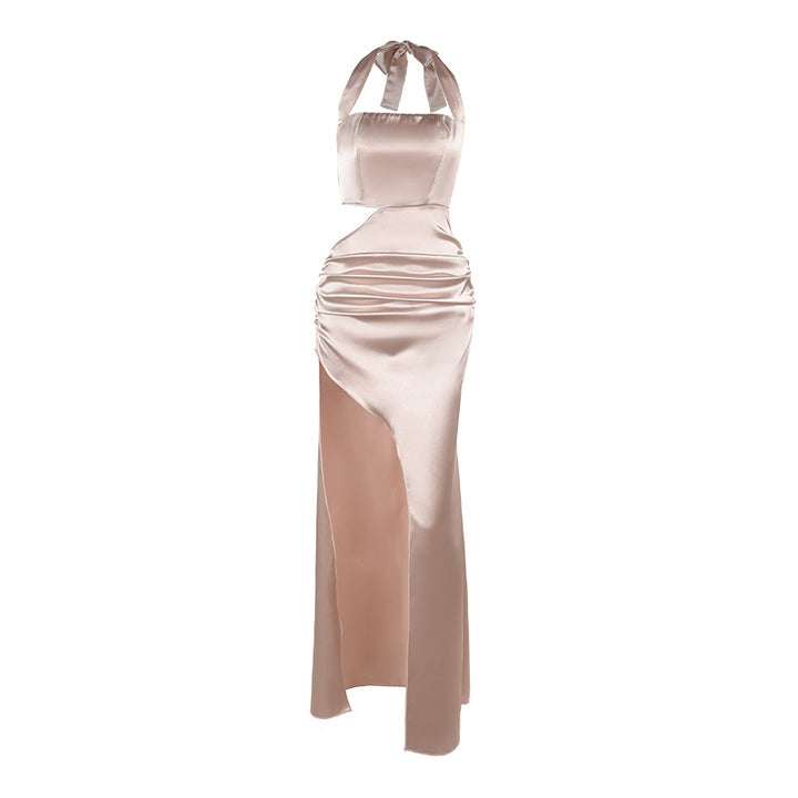 Damen elegantes Halter-Maxikleid mit Drapierungen und hohem Schlitz Echo Archiv