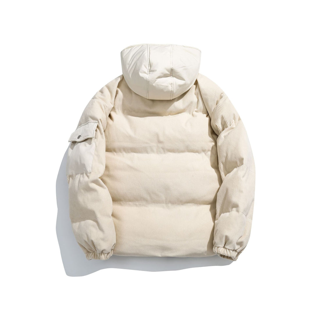 Damen Cord-Stepp-Pufferjacke mit Kapuze und Utility-Ärmeltasche Echoarchiv