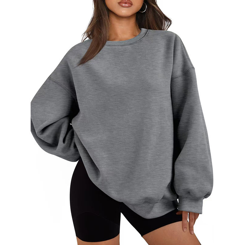 Damen Oversized Rundhals-Sweatshirt mit überschnittener Schulter, weichem Fleece-Innenfutter und gerippten Bündchen – Avérine