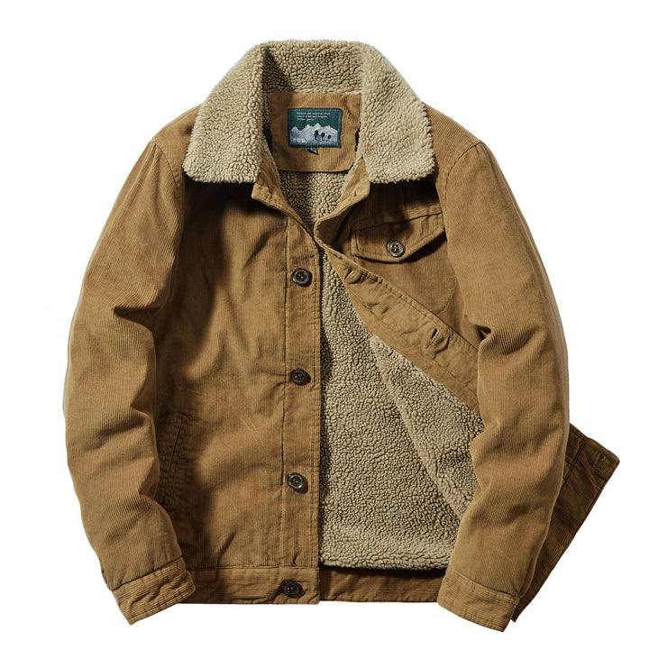 Herren Cord-Truckerjacke mit durchgehendem Sherpa‑Futter und Hemdkragen – Taviero