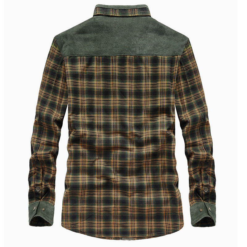 Herren Karierte Thermo-Hemdjacke mit Sherpa‑Futter und Cord‑Schulterbesatz – Taviero