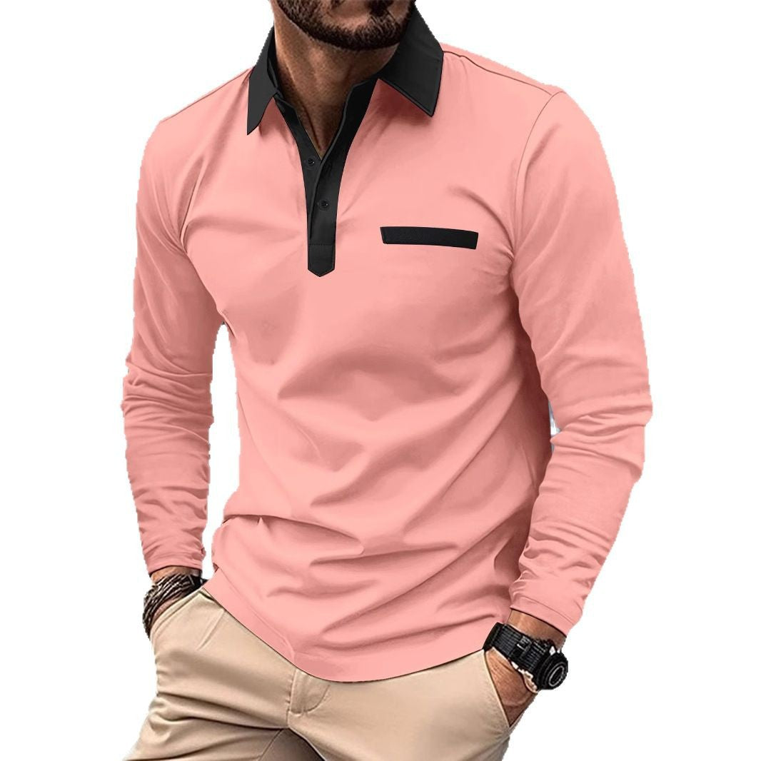 Herren Langarm Poloshirt mit modernem Stehkragen und raffiniertem Kontrastdesign Echoarchiv
