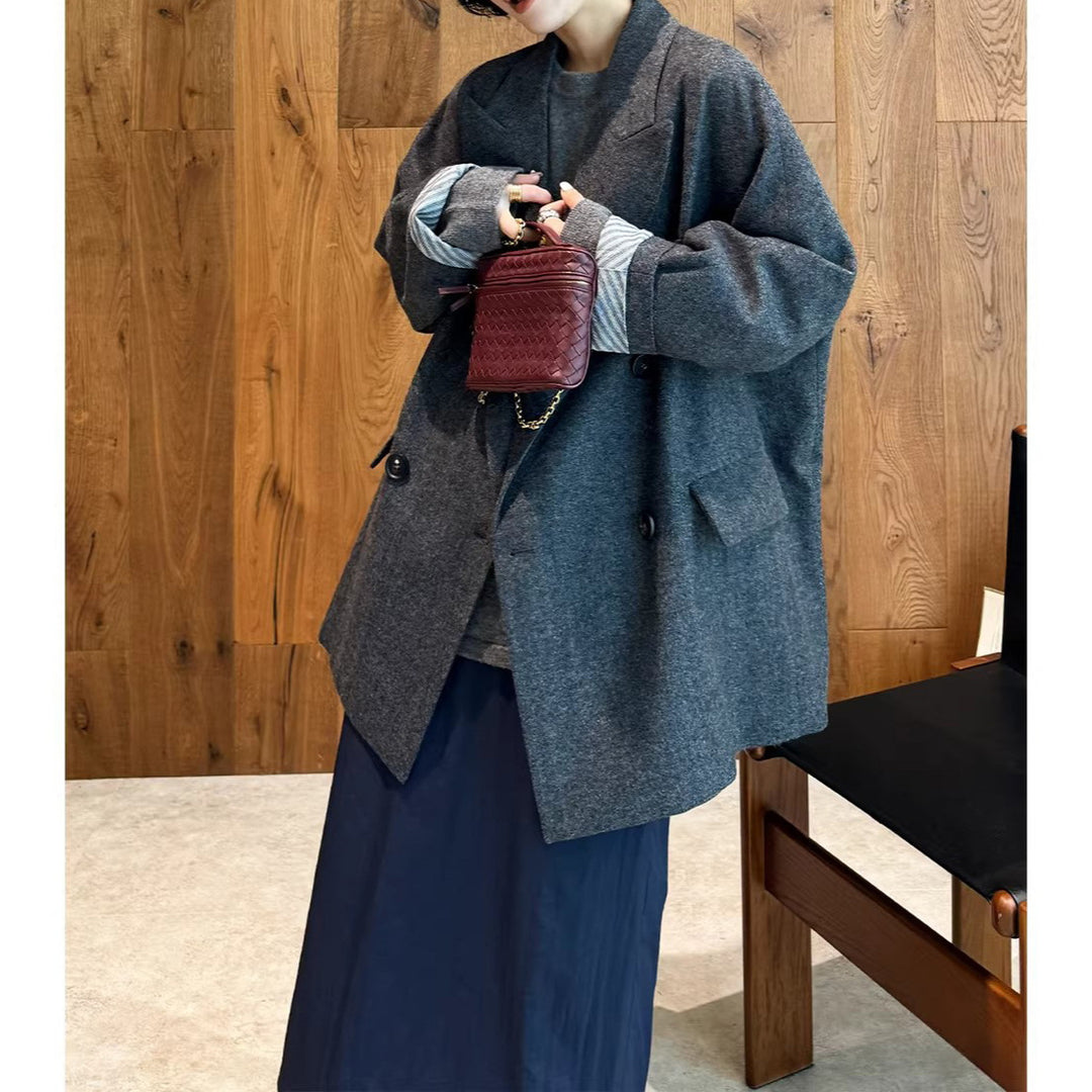 Damen Modischer Oversized Blazer mit doppelter Knopfleiste Echoarchiv