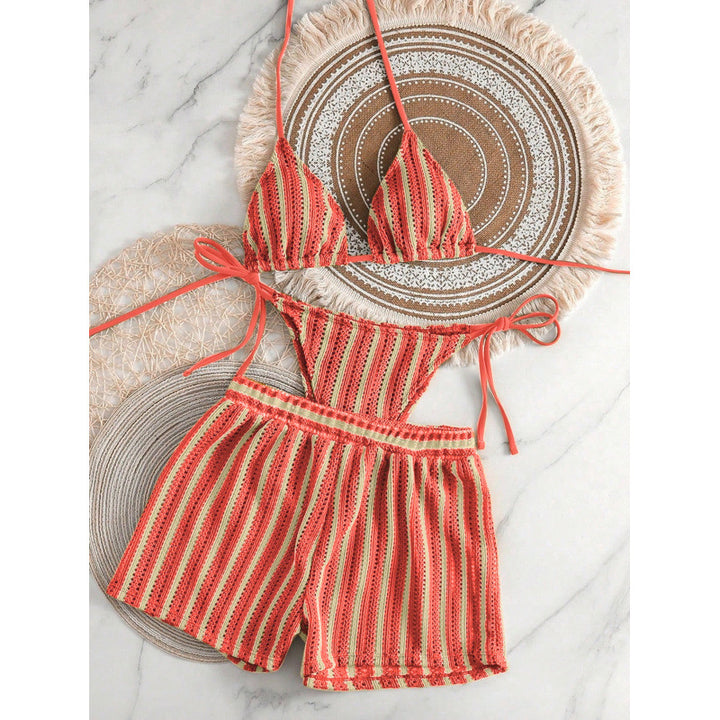 Damen Bikini-Set mit Rüschen und verspieltem Streifenmuster Echo Archiv