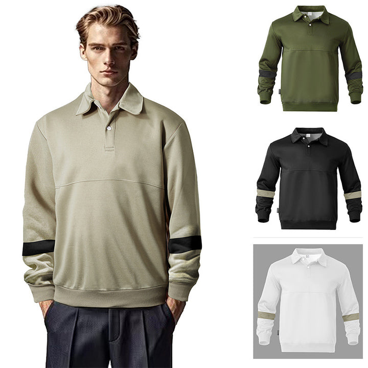 Herren Relaxed Polo-Sweatshirt mit Druckknopf-Blende und Kontrastarmdetails Echoarchiv