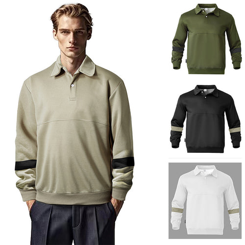 Herren Relaxed Polo-Sweatshirt mit Druckknopf-Blende und Kontrastarmdetails Echoarchiv