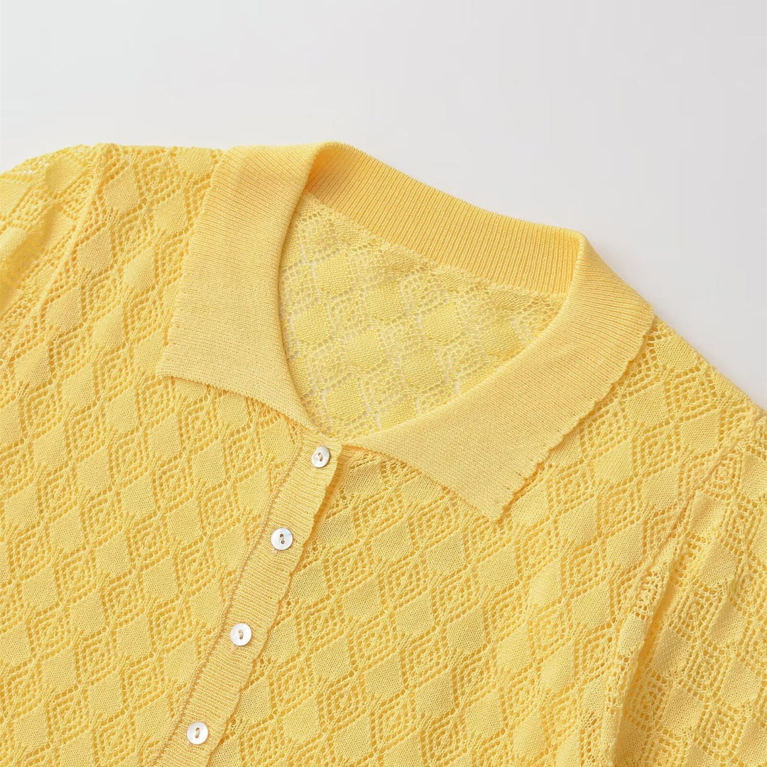Damen Kurzarmpullover mit luftiger Lochstruktur und elegantem Kragen Echo Archiv