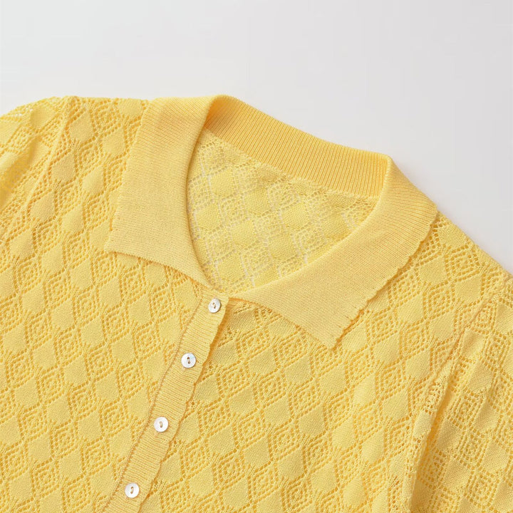 Damen Kurzarmpullover mit luftiger Lochstruktur und elegantem Kragen Echo Archiv