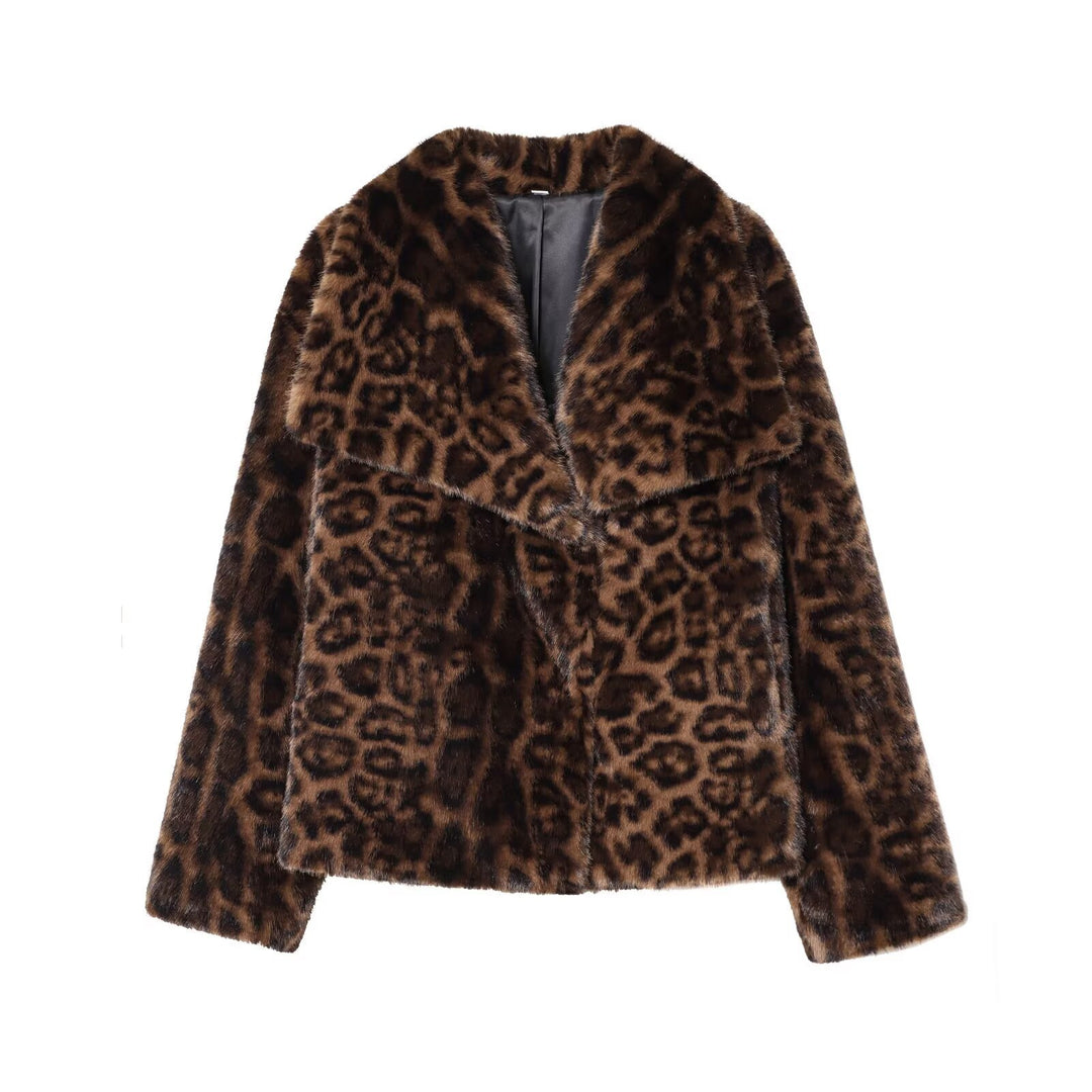 Damen nan kurze Kunstfelljacke mit Wildmuster, V-Ausschnitt und taillierter Silhouette Echo Archiv