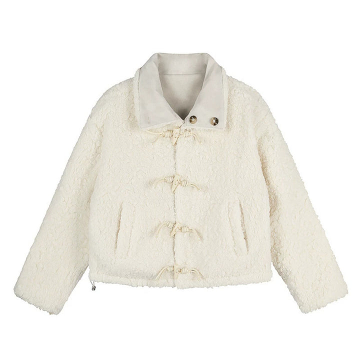 Damen Kurzgeschnittene Lammfell‑Optik Fliegerjacke mit Teddyfutter und Reverskragen Echoarchiv