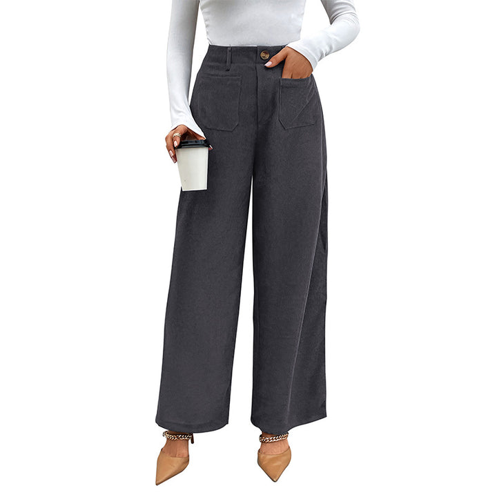 Damen Weite Cordhose mit hoher Taille, aufgesetzten Taschen und weitem Bein Echoarchiv