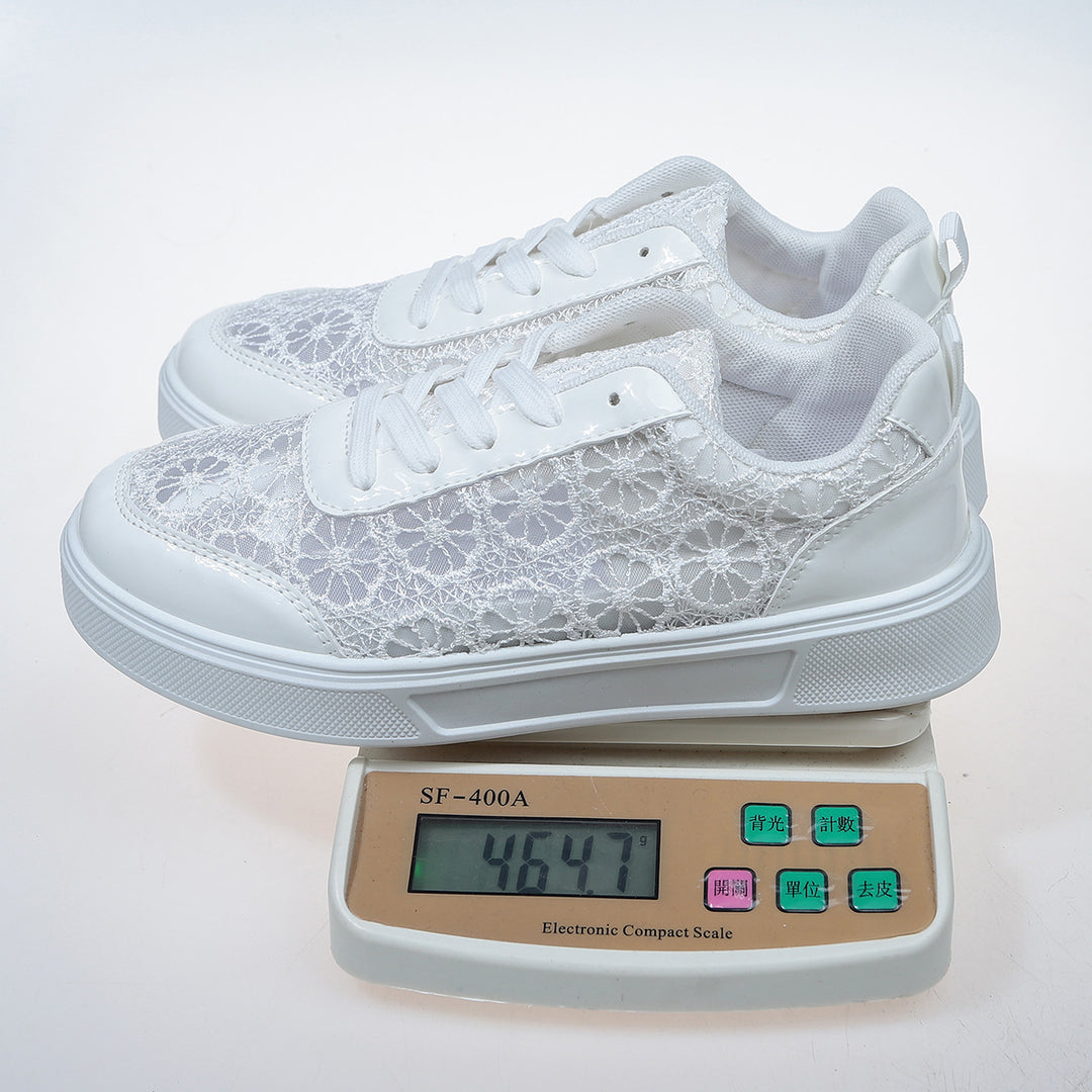 Damen zarte Spitzen-Plateau-Sneaker mit floralem Häkelmuster Echoarchiv
