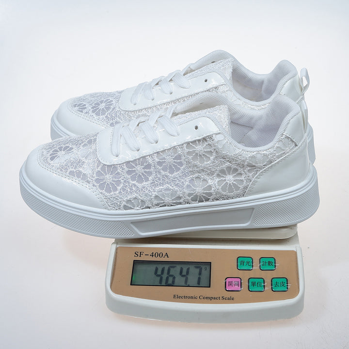 Damen zarte Spitzen-Plateau-Sneaker mit floralem Häkelmuster Echoarchiv