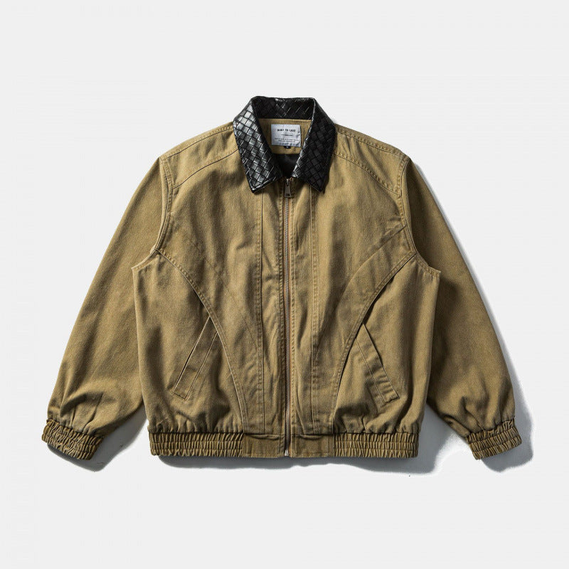 Herren Kastige Denim-Blousonjacke mit gesteppter Lederkragen und Elastikbund Echo Archiv