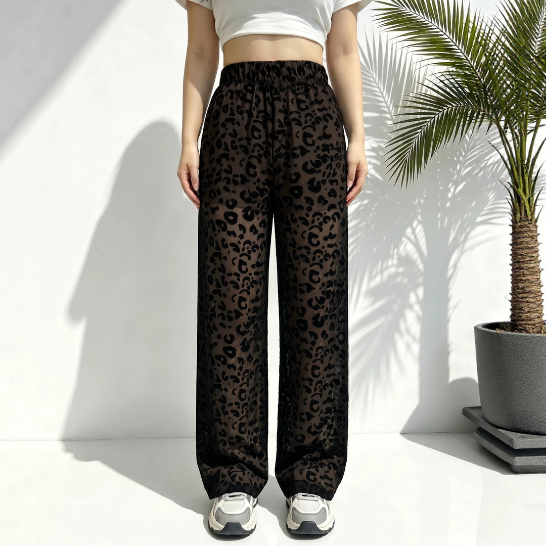 Damen weite Leoprint Strand- und Freizeit-Hose mit elastischem Bund echoarchiv-
