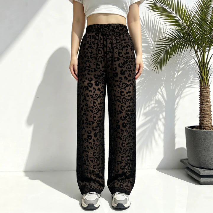 Damen weite Leoprint Strand- und Freizeit-Hose mit elastischem Bund echoarchiv-