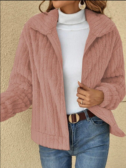 Damen nan kuschelige Teddyjacke mit durchgehendem Reißverschluss, Stehkragen und Eingrifftaschen Echo Archiv