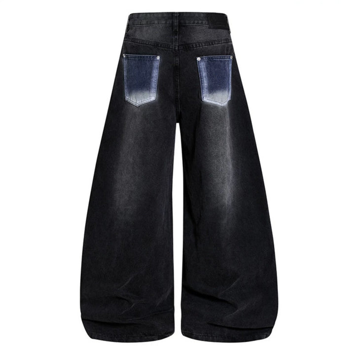 Damen High‑Waist weite Balloon‑Denim‑Culotte mit kontrastseitigen Artwork‑Paneelen Echoarchiv