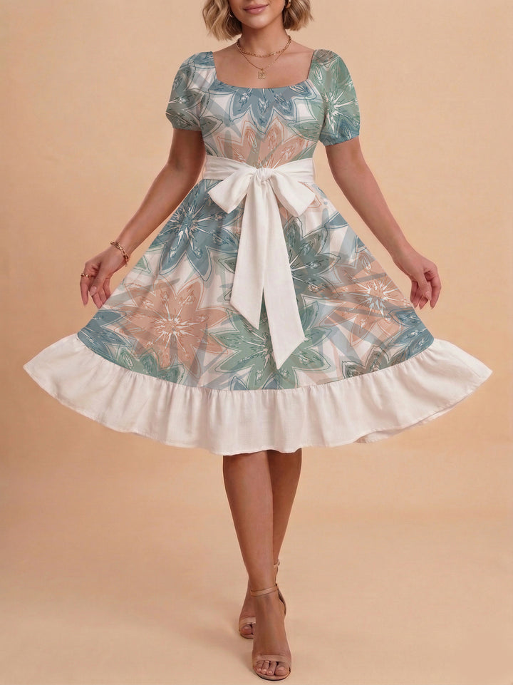 Damen elegantes Maxikleid mit floralem Design und Taillengürtel Echo Archiv