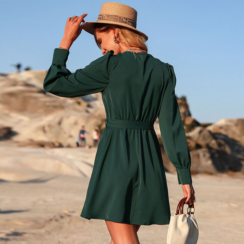 Damen Elegantes Kurzarm Kleid mit Gürtel Echo Archiv