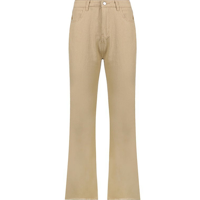 Damen nan hochgeschnittene Weitbein-Hose aus Baumwollmix mit verlängertem Bein und Fünf-Taschen-Design Echo Archiv