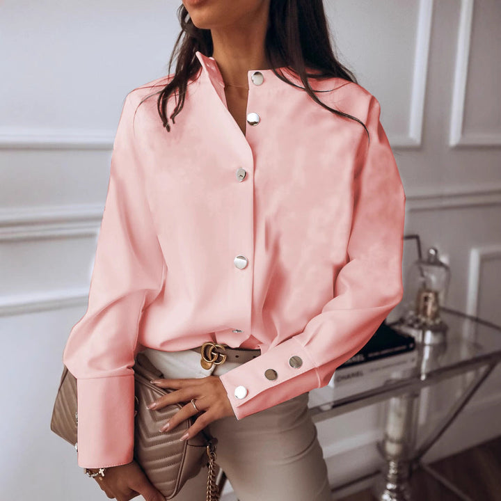 Damen elegante Bluse mit innovativem Knopfdesign und Echoarchivrnen Akzenten Echoarchiv