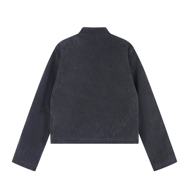 Damen Kurzjacke aus Veloursleder im militärischen Stil mit Stehkragen und Zierriegeln Echoarchiv