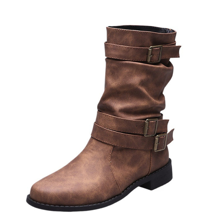 Damen nan lässige knöchelhohe Stiefelette mit gerafftem Schaft, dekorativen Schnallenriemen und flexibler Profilsohle Echo Archiv