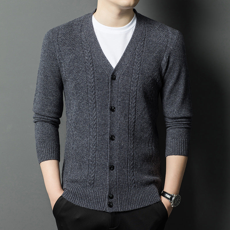 Herren Strickjacke mit V-Ausschnitt und strukturiertem Design Echoarchiv