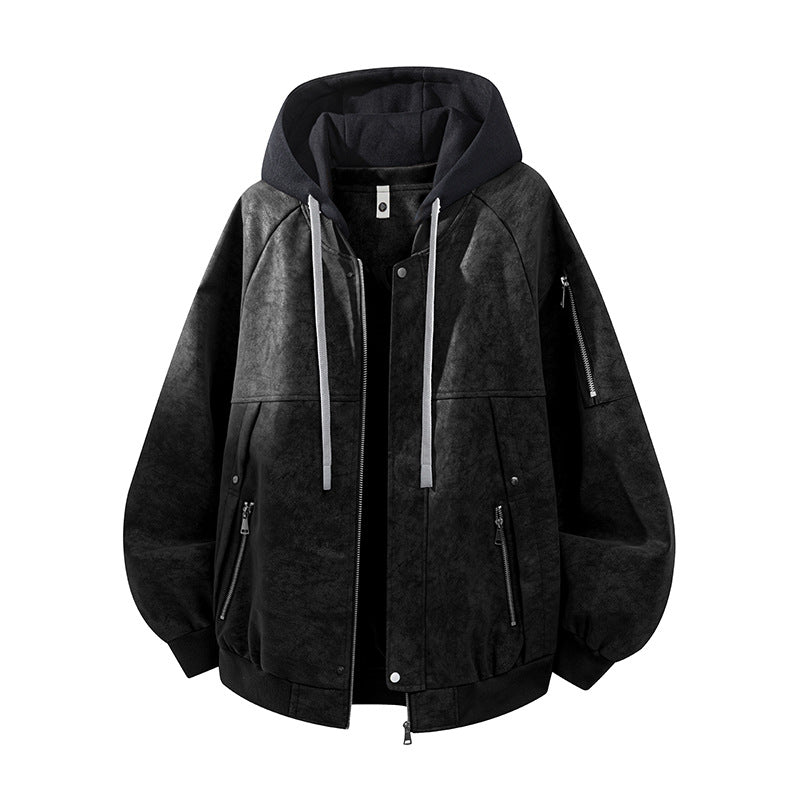 Herren Oversize-Kunstvelours-Kapuzen-Bomberjacke mit Ärmeltasche und Thermofutter Echoarchiv
