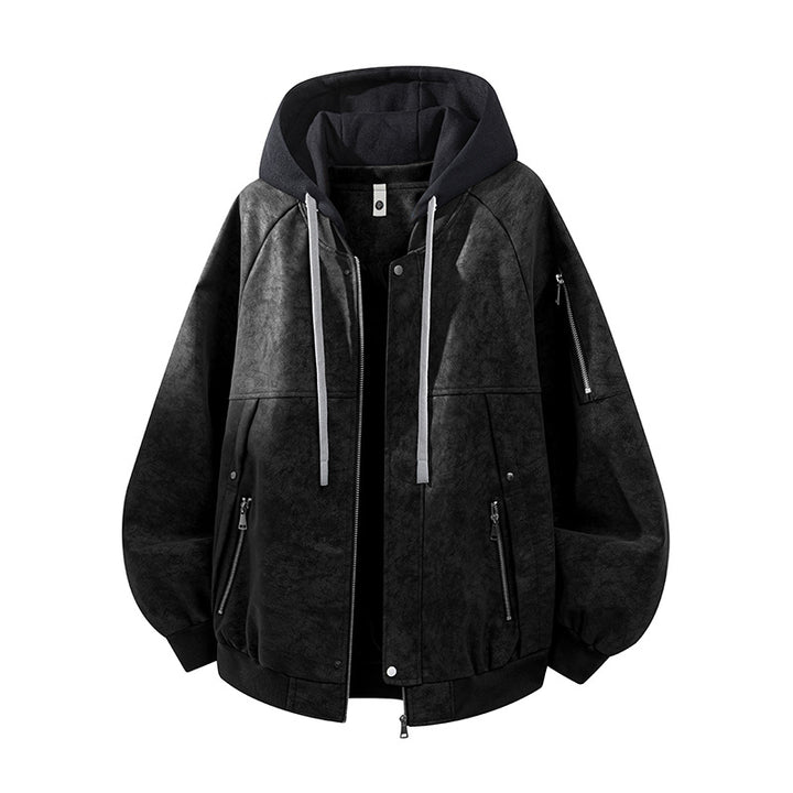 Herren Oversize-Kunstvelours-Kapuzen-Bomberjacke mit Ärmeltasche und Thermofutter Echoarchiv