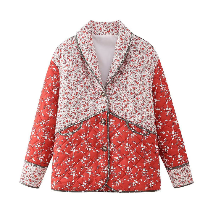 Damen nan gesteppte Patchprint Übergangsjacke mit Schalkragen, dekorativer Paspel und aufgesetzten Taschen Echo Archiv