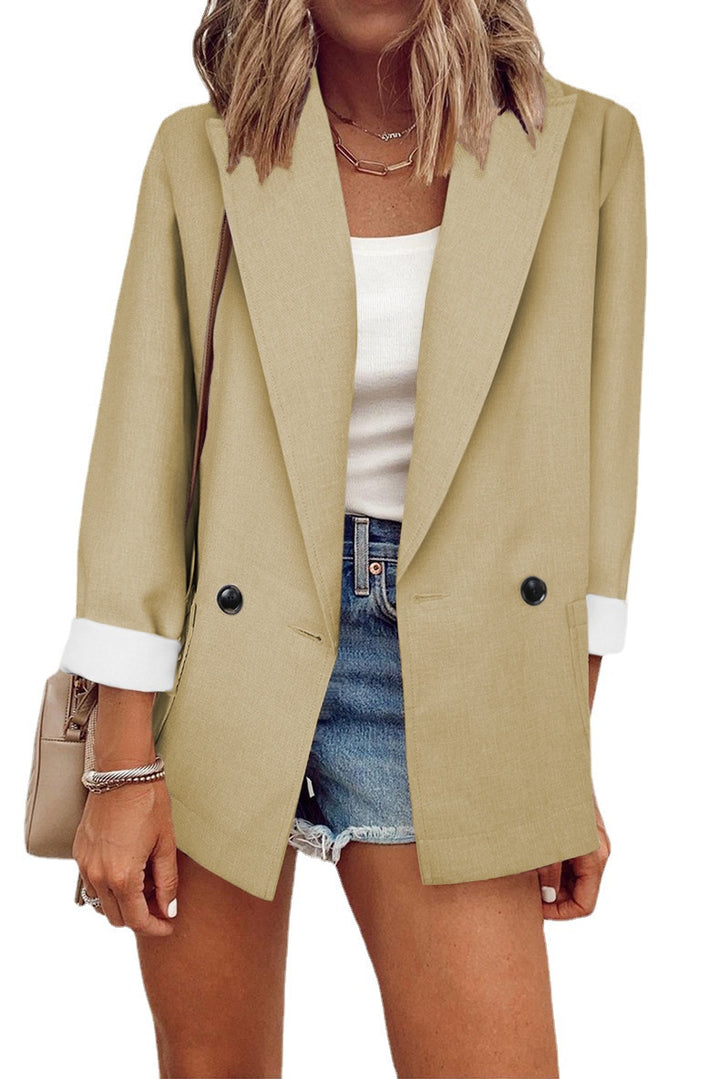 Damen Oversize Longline-Blazer mit 3/4-Ärmeln, Kontrastumschlag und aufgesetzten Taschen Echoarchiv