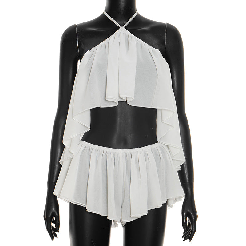 Damen Paty-Set mit Flügelbesatz und elastischen Shorts Echo Archiv