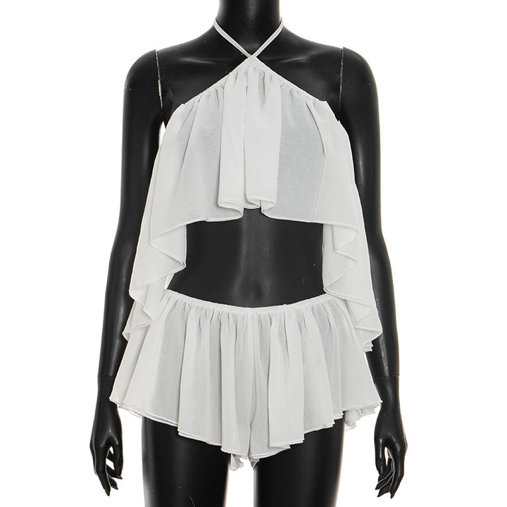 Damen Paty-Set mit Flügelbesatz und elastischen Shorts Echo Archiv
