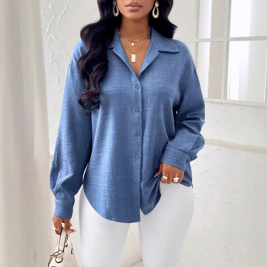 Damen Taillierte Wickelbluse mit Hemdkragen, asymmetrischem Saum & Ballonärmeln – Avérine