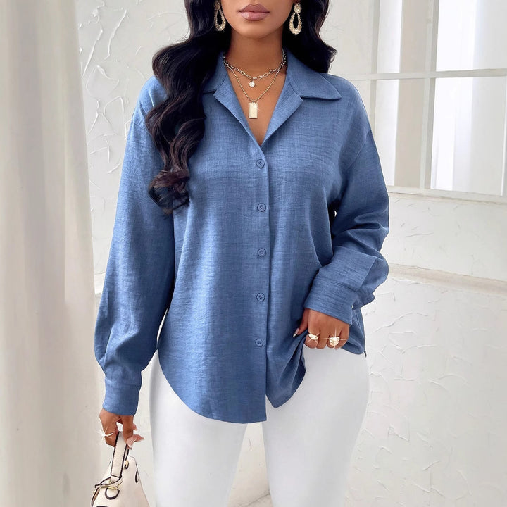 Damen Taillierte Wickelbluse mit Hemdkragen, asymmetrischem Saum & Ballonärmeln – Avérine