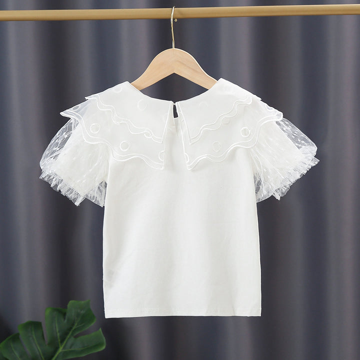 Mädchen Bluse mit transparenten Tüllärmeln und floralem Design Echo Archiv