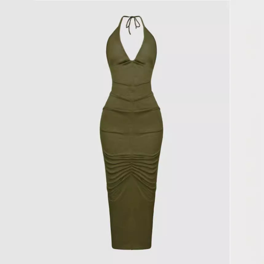 Damen Elegantes Maxikleid mit tiefem V-Ausschnitt und Raffung Echo Archiv