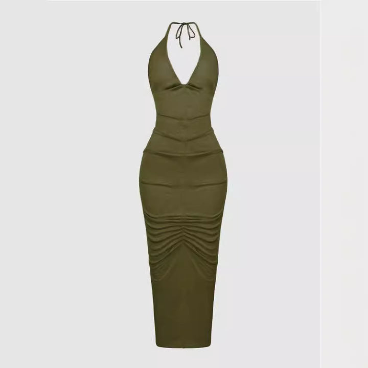 Damen Elegantes Maxikleid mit tiefem V-Ausschnitt und Raffung Echo Archiv