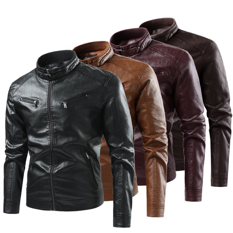 Herren Moderne Kunstlederjacke mit Stehkragen und Reißverschlusstaschen Echo Archiv