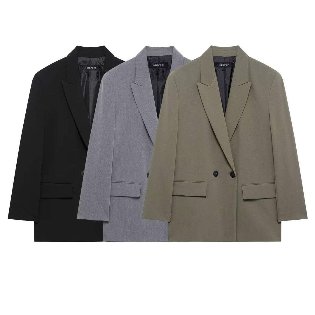 Damen Langer Zweireihiger Blazer-Mantel mit Oversize-Schnitt und Pattentaschen Echo Archiv