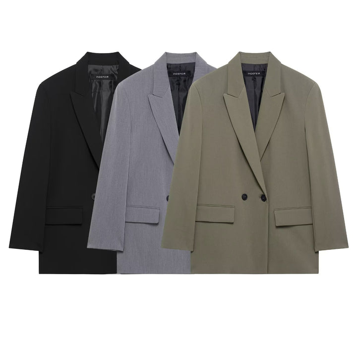 Damen Langer Zweireihiger Blazer-Mantel mit Oversize-Schnitt und Pattentaschen Echo Archiv