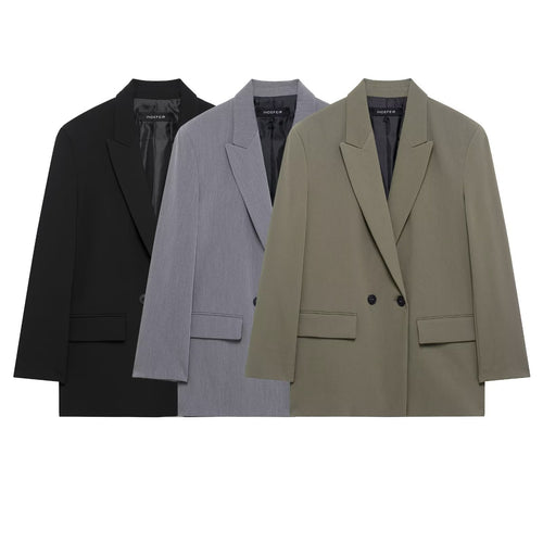 Damen Langer Zweireihiger Blazer-Mantel mit Oversize-Schnitt und Pattentaschen Echo Archiv