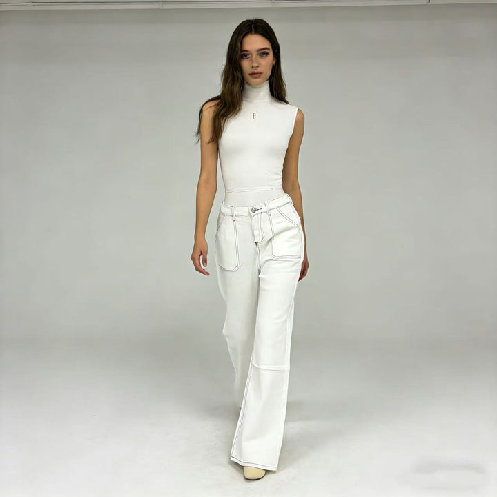 Damen nan hochgeschnittene Relaxed-Jeans mit geradem Bein und aufgesetzten Fronttaschen Echo Archiv