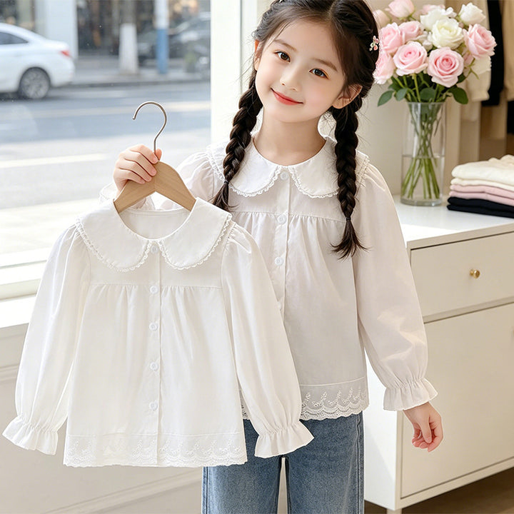 Mädchen elegante Bluse mit rüschenbesetztem Kragen Echo Archiv