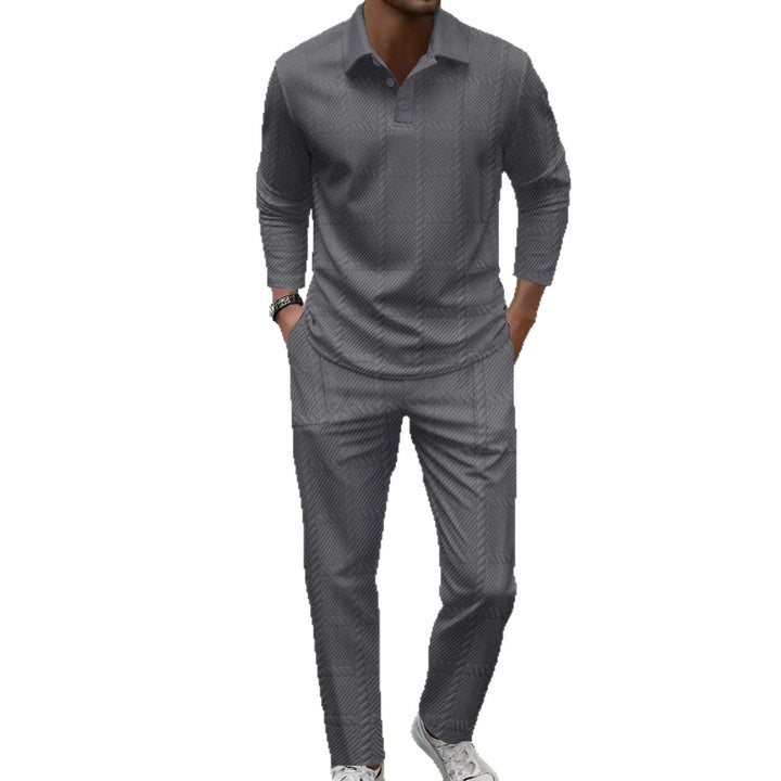 Herren modisches Langarm-Poloshirt und Slim-Fit Hose Set Echoarchiv